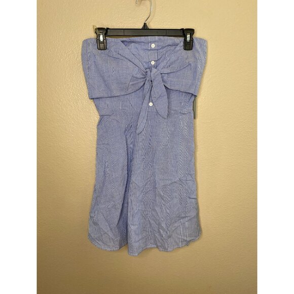 Iris Womens Striped Blue Sleeveless Dress With Tie-Front Detail Cotton Large NEW - Picture 2 of 8